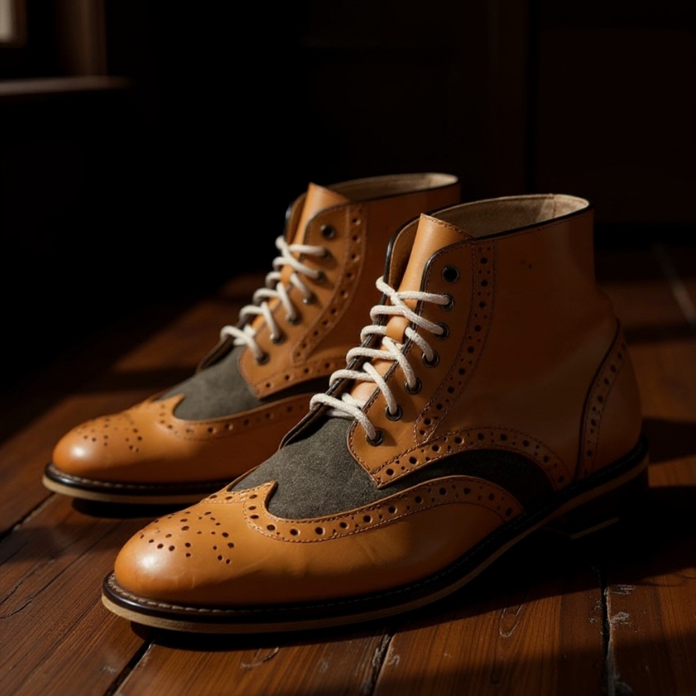 Joseph Abboud Tan Wingtip Ankle Boots 10.5 - Picture 2 of 14